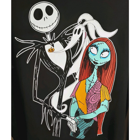 Disney Sweatshirt Womens 2X Black Nightmare Before Christmas Jack Sally Graphic - Picture 2 of 7